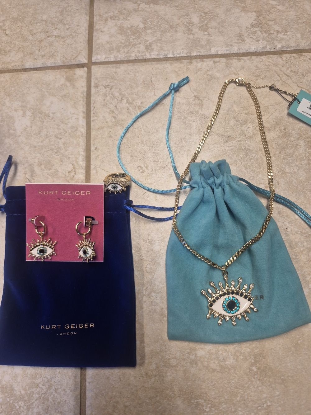 Kurt Geiger London Evil Eye Necklace, Earrings, Ring Set
